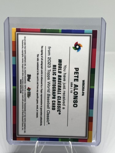 2023 Topps World Baseball Classic #WBCRA-PA Pete Alonso Autograph Relics /99 - Picture 2 of 2