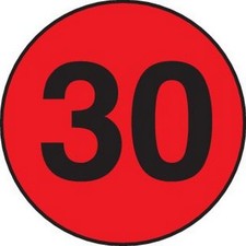 2" Diameter number 30 circle labels (500 per Roll)