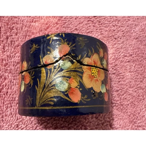 Handmade Kashmir India Lacquered Paper Mache Floral Trinket Jewelry Pill Box - Picture 2 of 9
