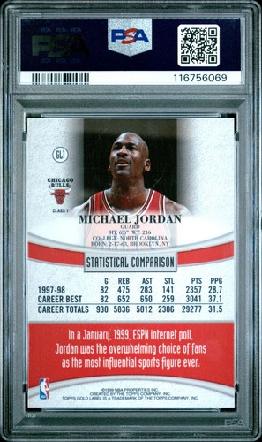 1998 TOPPS GOLD LABEL GL1 MICHAEL JORDAN PSA 8 - Picture 2 of 2