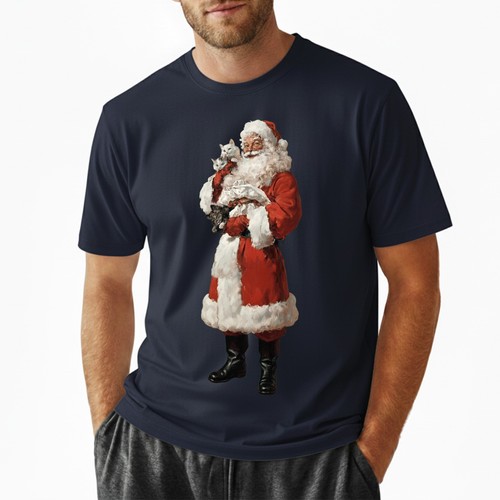 Camiseta clásica de Papá Noel sosteniendo gatitos de colección arte navideño regalo amante de los gatos - Imagen 10 de 18