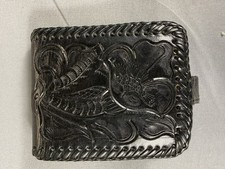 Vintage Hand Tooled Leather Wallet Cowhide Western Floral Aztec - Made in Mexico