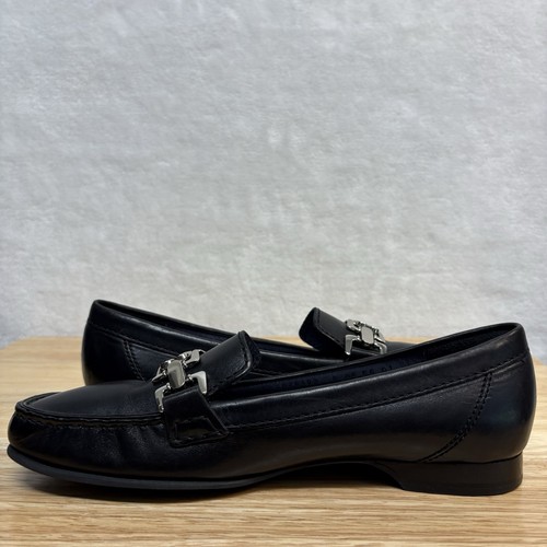 Mocassini slip on Cole Haan Anjali in pelle nera e argento a catena taglia 8 AA - Foto 5 di 13