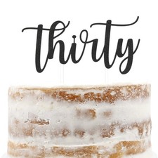 30th Birthday Cake Topper - thirty - Double Sided Black Glitter - Premium qua...