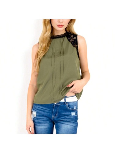 Women's Sleeveless Blouse With Lace Yoke And Pleated Front - Bild 19 von 28