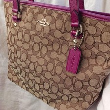 COACH Pink Coach F55364 Signature Tote Bag Canvas 23a