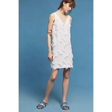 Maeve Anthropologie White Fringework V-Neck Shift Mini Dress 00P Petite Bridal