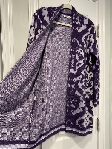 NWOT Serengeti Size XL Purple White Fuzzy Oversized Open Front Long Cardigan - Picture 6 of 10