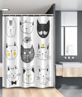 Cat Shower Curtain with Fish Faces, 54" x 78"