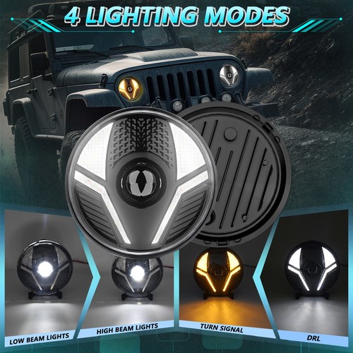 ˜7 Inch LED Headlight 1 PCS Round Headlamp With High Low Beam DRL Turn Signal - Picture 7 of 12