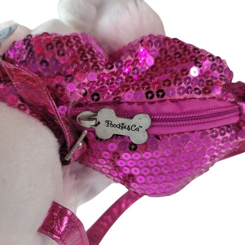 Poochie & Co Sequin Poodle Dog Puppy Purse Pink White Shoulder Bag Zipper Bows - Picture 9 of 12