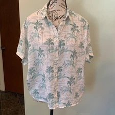C&C California Palm Tree Tropical Print Short Sleeve Linen Shirt Women’s Medium