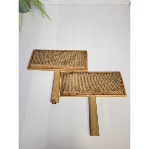 Pair Vintage Wool Card Paddles, Whittemore No 8, Carding Combs, Primitive - Picture 2 of 4