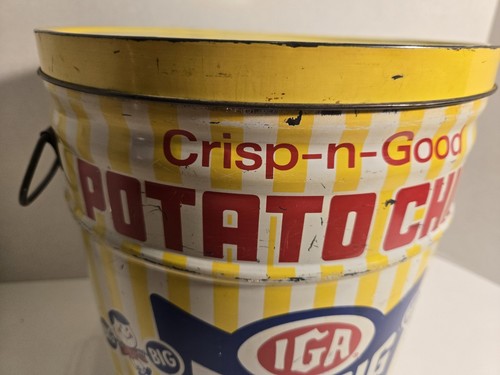 Barattolo di latta vintage grande IGA BIG-BIG CAN patatine fritte con manici e coperchio - Foto 4 di 19