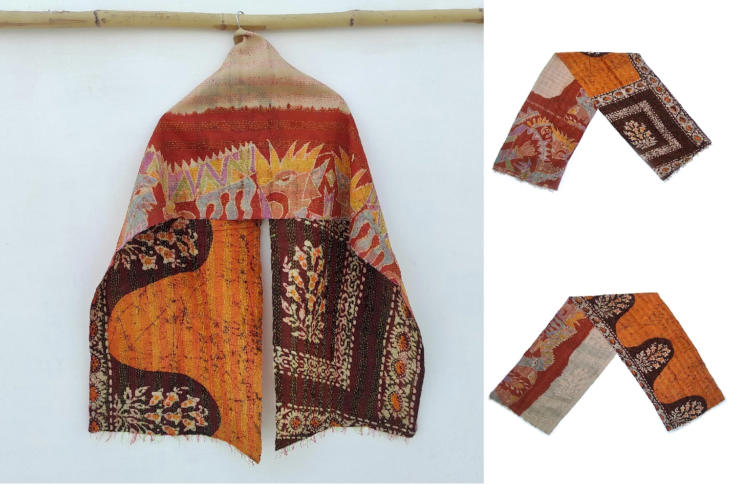 Silk Kantha Scarf Neck Wrap Stole veil Hand Quilted Women Bandanas headband