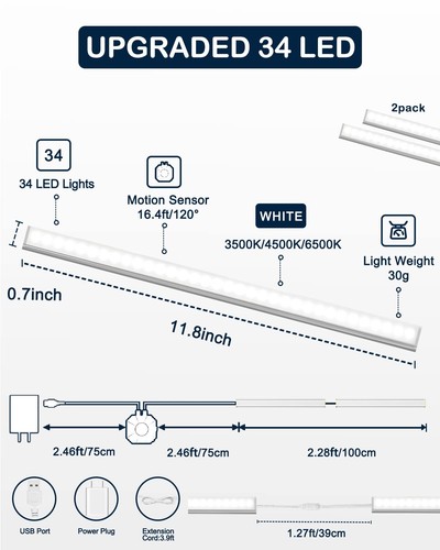 MATICOD Under Cabinet Lights, Motion Sensor Light Indoor Under Cabinet Lighti... - Picture 7 of 7