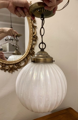 Beautiful MCM White Opalescent Pumpkin Globe Pendant/Swag Light