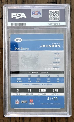 2007 Playoff Contenders Calvin Johnson (RC) Playoff Ticket /99 #123 PSA 9 LIONS - Picture 2 of 2