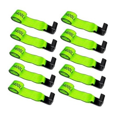 4'' x 5' Roll Off Container Winch Strap w/Flat Hook,Heavy Duty Tie 10-Pack Green