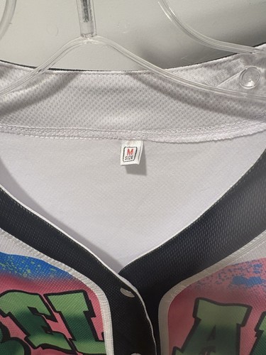 Bel Air Oversized Baseball Button up Jersey 90s Party Fluorescent Size Medium - Picture 3 of 3