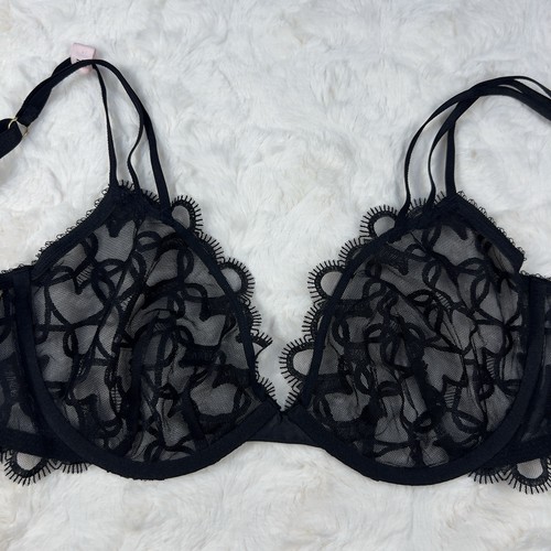 Victoria’s Secret sehr sexy tief ausgeschnittener Halb-BH Herz Netz 36D schwarz Spitze Bügel - Bild 7 von 9