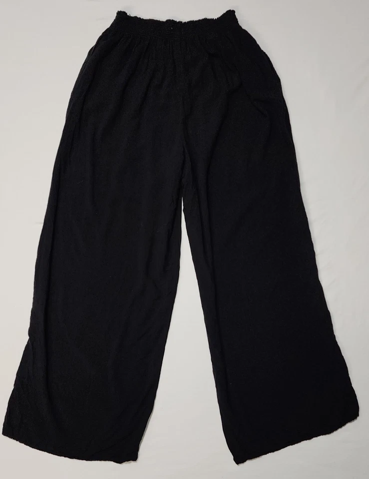 Pantalones negros sueltos de rayón de pierna ancha para mujer Garage talla S Foto 2 de 4