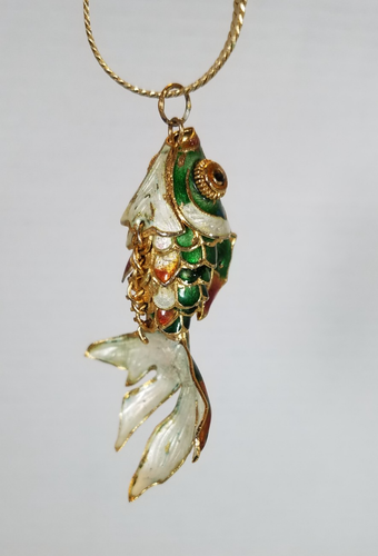 Vintage Cloisonne Chinese Enamel Articulated Fan Tail Koi Pendant 2.5 ”w/ Chain - Picture 12 of 13