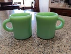 Pair of Vintage FIRE KING Jadeite Green Heavy C Handle Mug Restaurant Ware Cups