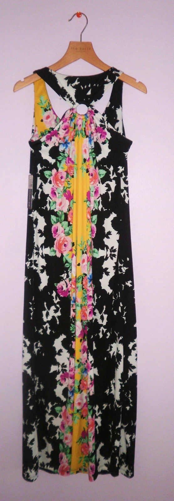 VETEMENTS Soho Apparel Maxi Abito Piccolo Nuovo Con Etichetta Nero E Giallo Stampa Floreale