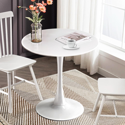 70Cm round Dining Table for 2, Outdoor Small White Tulip Patio Coffee Table, Woo - Picture 9 of 12