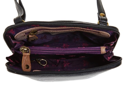 Anuschka Hand Painted STARRY PARIS Leather Small Zip-Around Crossbody Bag NAVY - Picture 3 of 9