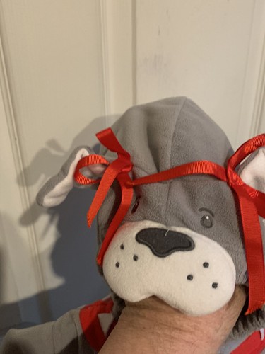 Carters Gray Plush Puppy Costume Bodysuit Only Infant Baby Size 12 Mos Red Bows - Picture 8 of 12