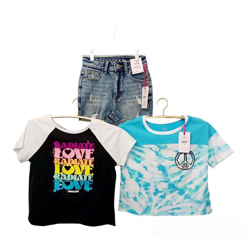 Justice Short Set 12-Mini Mom Denim Shorts & 2 T-Shirts