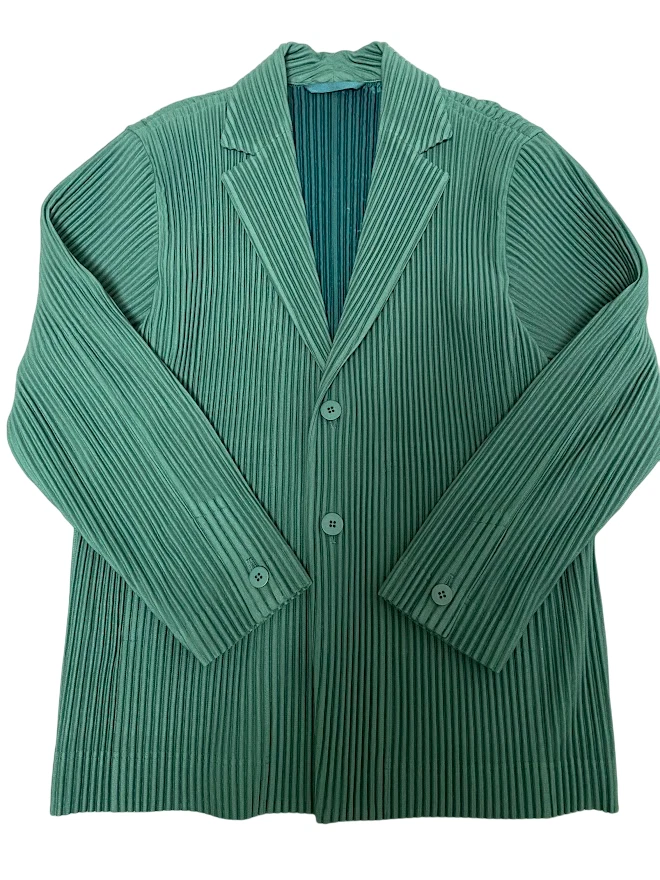 HOMME PLISSE ISSEY MIYAKE Pleated Tailored Jacket Size 1 Green
