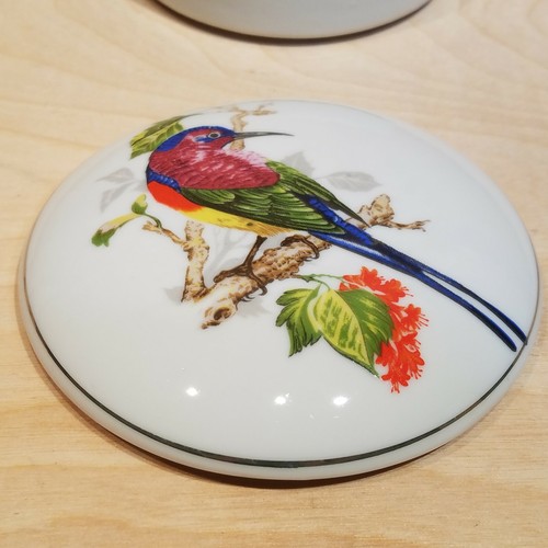 Bird Trinket Box Jewelry Case Colorful Lid Ceramic Round 4" Vintage- Swanky Barn - Picture 12 of 12