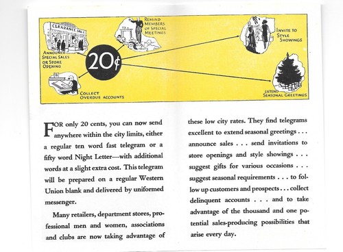 Folleto publicitario vintage WESTERN UNION TELEGRAM 20 centavos dentro de la ciudad - Imagen 2 de 2
