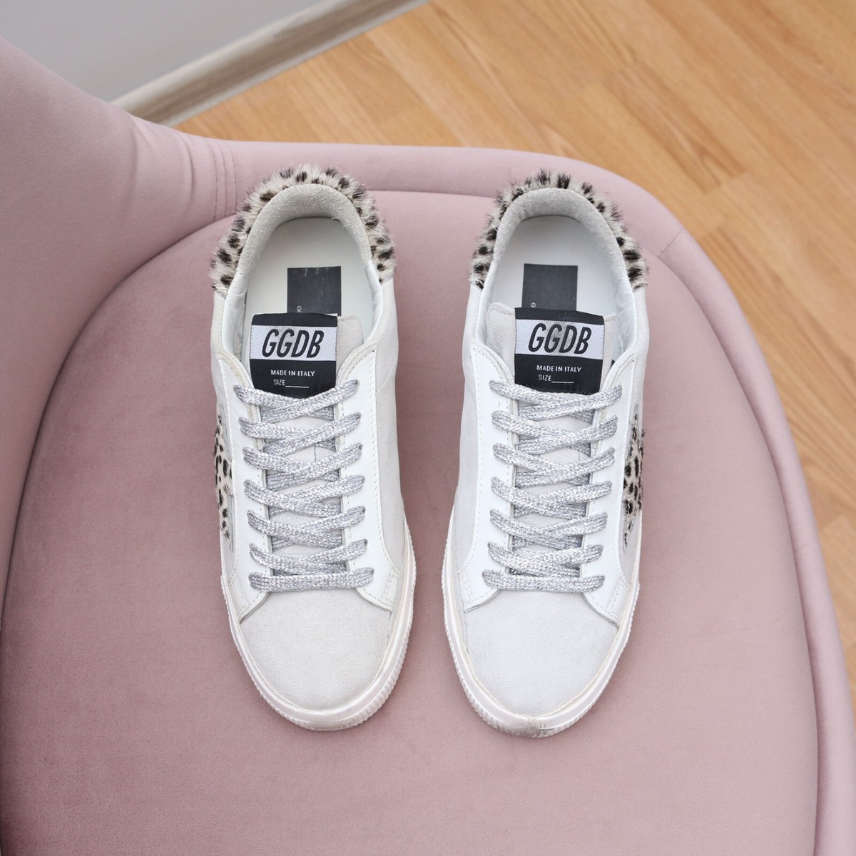 Women's Golden Goose GGDB May Sneakers Suede Leather Leopard Star