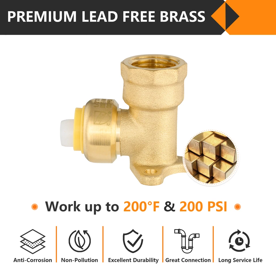 EFIELD (paquete de 2 a 100) 1/2" x 1/2" ajuste a presión caída oreja codo accesorios de latón sin plomo Foto 3 de 4