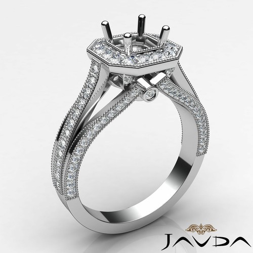 Asscher Semi Mount Affordable Halo Pave Diamond Engagement Millgrain Ring 0.90Ct - Picture 10 of 29