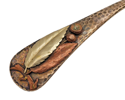 Antique GORHAM Sterling Silver / Mixed Metal Hammered 9 5/8" Serving Spoon - Picture 3 of 7