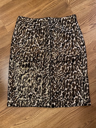 Tory Burch Gold Metallic Cheetah Print Skirt Size