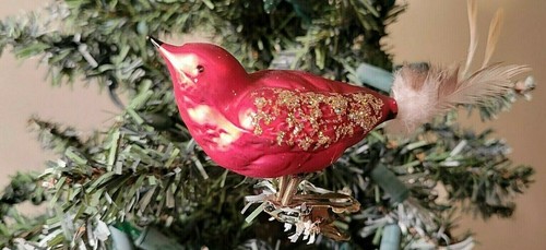 Holiday Time Set of 4 Bird w/ Feather Red Glass Ornaments Made In Germany (NEW) - Picture 6 of 6