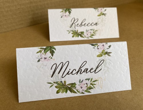 6x Nombre TARJETAS DE LUGAR Hojas de laurel Corona Rosa Flor Mesa Set Boda Decoración - Imagen 8 de 9