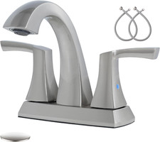 Bathroom Faucet Brushed Nickel, 2 Handles Low Arc Bathroom Sink Faucets, 4 Inch
