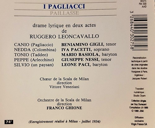 Leoncavallo I Pagliacci / "Beniamino Gigli: / "Iva Pacetti" / "Mario Basiola"  - Picture 4 of 4