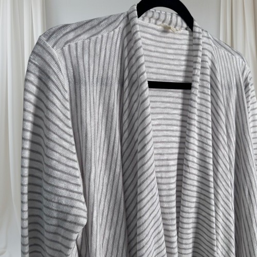 Eileen Fisher Womens Linen Blend Waterfall Open Front Cardigan Size M Striped - Picture 4 of 11