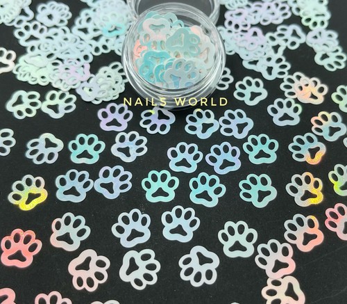 Paw Print Puppy Iridescent 24 Colours Nail Art Glitter Holographic Manicure UK - Picture 73 of 84