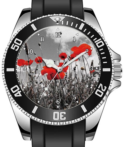 Poppy Flower Field Red Art Sporty Unique Stylish Wrist Watch FAST UK - Afbeelding 1 van 1