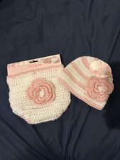 So Dorable Newborn Baby Hat and Diaper Cover Girl Crochet Flower Button