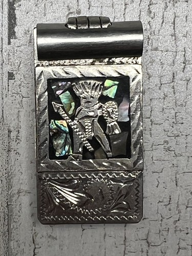 Money Clip, Alpaca Silver, Mexico, Abalone / Mother of Pearl Inlay